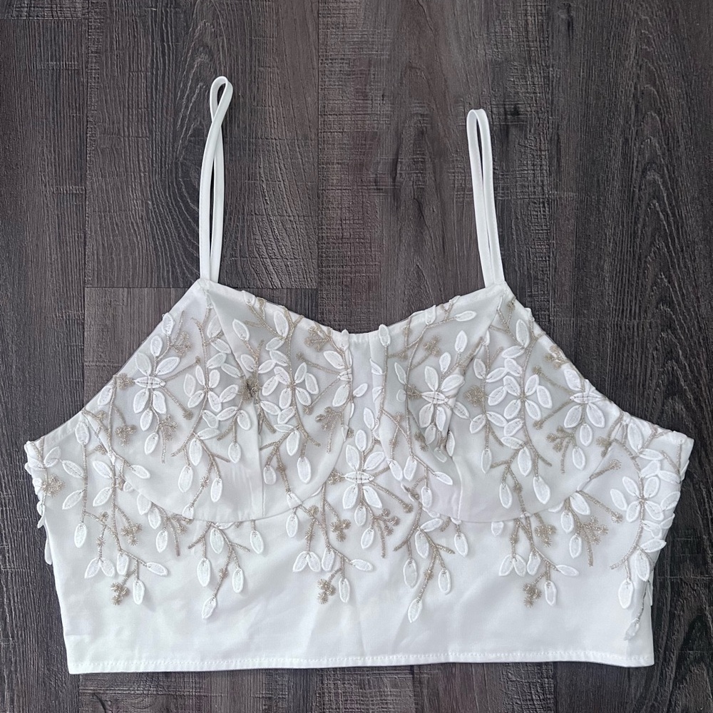 White and gold bustier crop top floral-XL